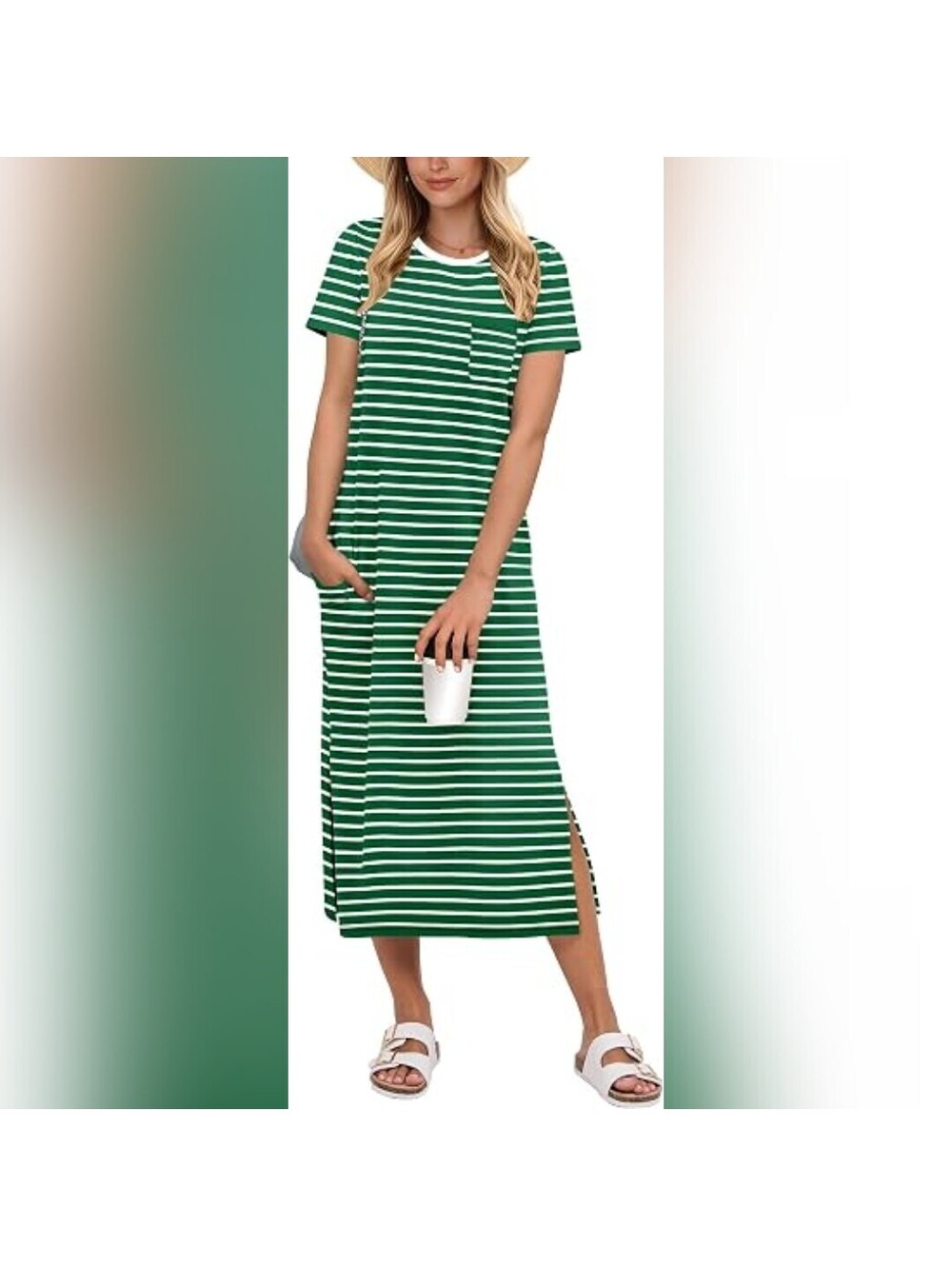 NWT ANRABESS T-Shirt Short Sleeve Split Stripe Comfy Travel Midi Dress, XL